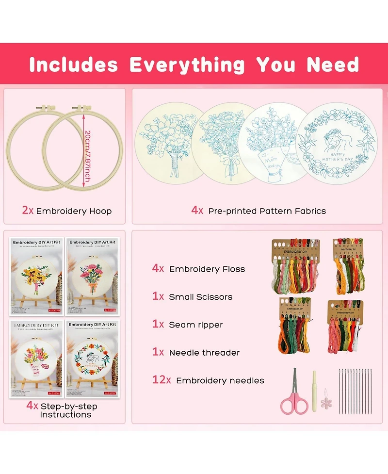 Gnuadz 4 Sets Mom Embroidery Kit Beginners Flower Cross Stitch Gift