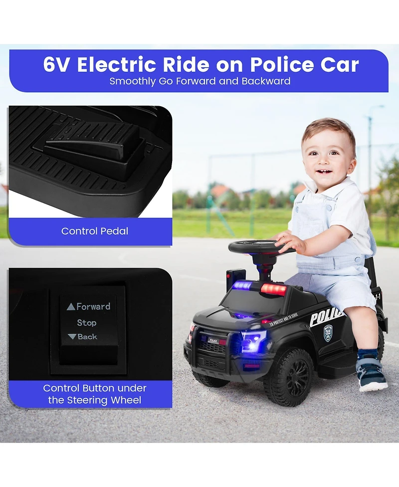 Sugift 6V Kids Ride On Police Car with Real Megaphone and Siren Flashing Lights