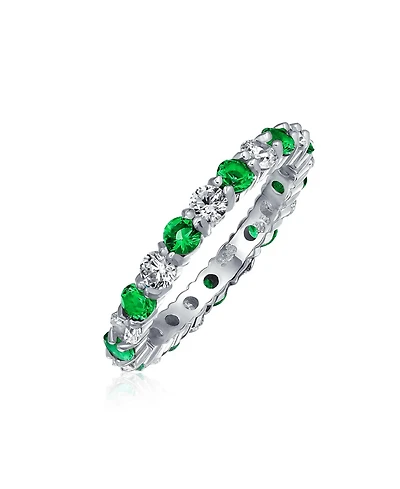 Bling Jewelry Alternating Cubic Zirconia Stackable Cz Birthstone Eternity Band Ring .925 Sterling Silver