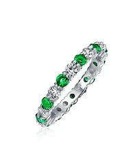 Bling Jewelry Alternating Cubic Zirconia Stackable Cz Birthstone Eternity Band Ring .925 Sterling Silver