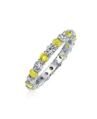 Bling Jewelry Alternating Cubic Zirconia Stackable Cz Birthstone Eternity Band Ring .925 Sterling Silver