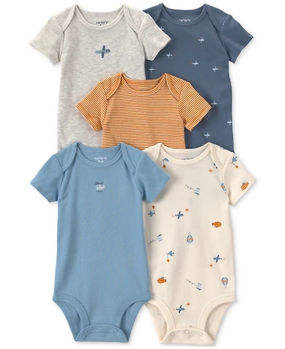 Carter's Baby Boys' Airplane Print Short-Sleeve Bodysuits, 5-Pack