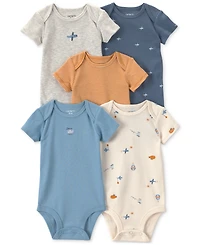 Carter's Baby Boys' Airplane Print Short-Sleeve Bodysuits, 5-Pack