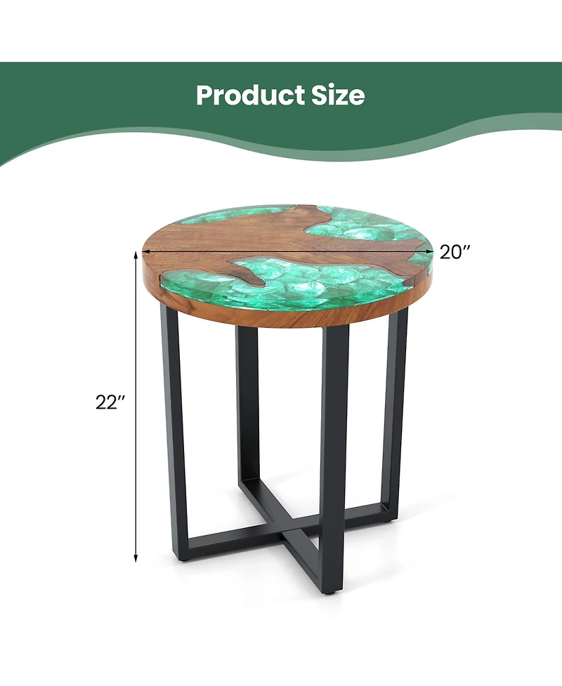 Gymax 20'' Round Teak Wood End Table Solid Live Edge Outdoor Side Table with Mahogany Base