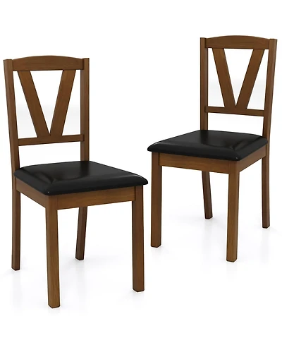 Slickblue Set of 2 Dining Chairs with Pu Leather Seat, Wooden Frame and Modern Design
