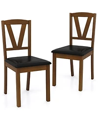 Slickblue Set of 2 Dining Chairs with Pu Leather Seat, Wooden Frame and Modern Design