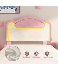 Princess Bed Frame for Girls with Led Light, Upholstered Headboard, Sturdy Wood Slats, No Box Spring Needed