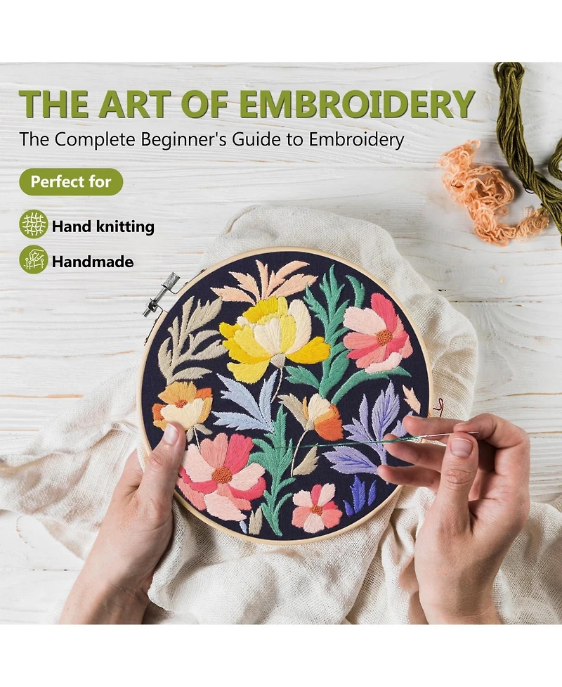 Gnuadz 3 Pack Embroidery Kit Beginners Needlepoint Cross Stamped Petal Pattern Video Tutorial