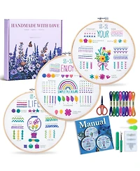 Gnuadz 3-pack Embroidery Kit Beginners Adults Learn Stitches Diy Patterns Hoop Threads Tools Instructions Tutorials