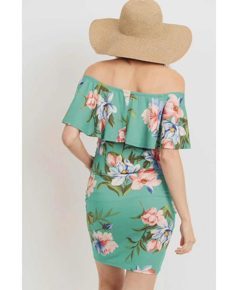 Hello Miz Maternity Floral Off-the-Shoulder Ruffle Bodycon Dress