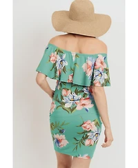 Hello Miz Maternity Floral Off-the-Shoulder Ruffle Bodycon Dress