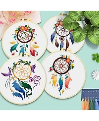 Gnuadz 4 Set Embroidery Kit Beginners Feather Wreath Cloth Hoops Threads