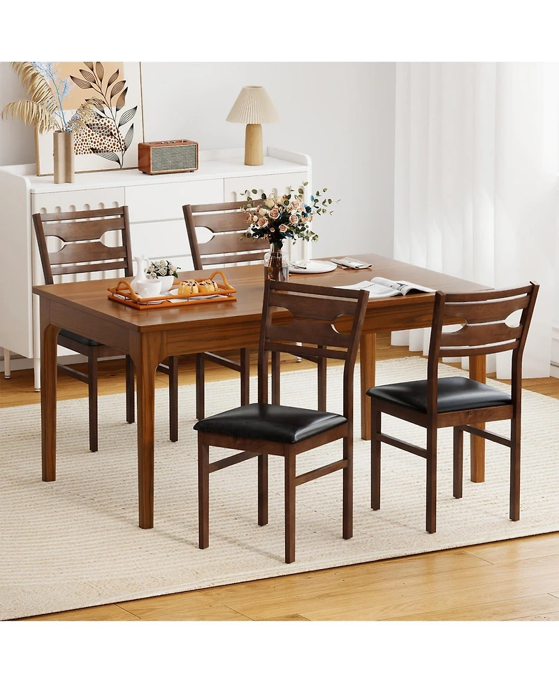 Slickblue Set of 2 Dining Chairs with Pu Leather Cushion Seat and Solid Rubber Wood Frame