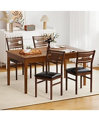 Slickblue Set of 2 Dining Chairs with Pu Leather Cushion Seat and Solid Rubber Wood Frame