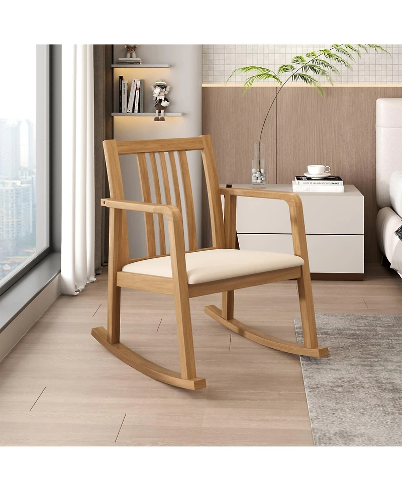 Gouun Solid Wood Outdoor Rocking Chair with Slatted Seat