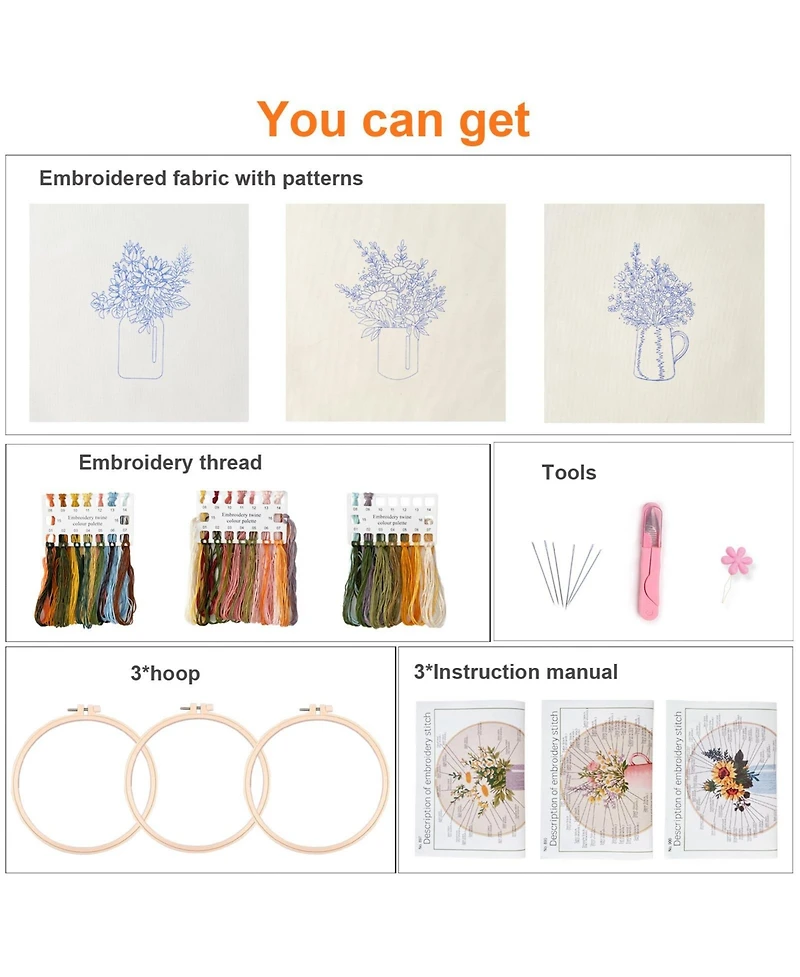 Gnuadz Embroidery Kit Floral Pitcher Sunflower Wildflower Set