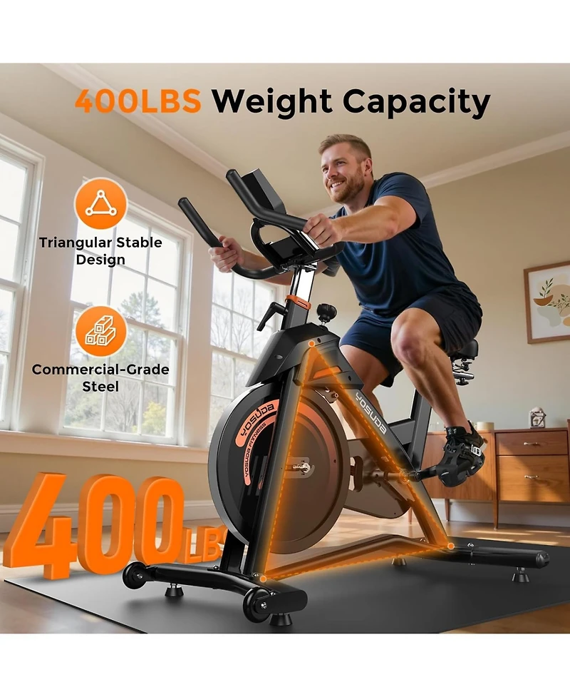 Fed Fitness Light Commercial Exercise Bike, 50LB Flywheel, 100-Level Magnetic Resistance, 400LB Capacity, Bluetooth, 20dB Quiet