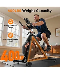 Fed Fitness Light Commercial Exercise Bike, 50LB Flywheel, 100-Level Magnetic Resistance, 400LB Capacity, Bluetooth, 20dB Quiet