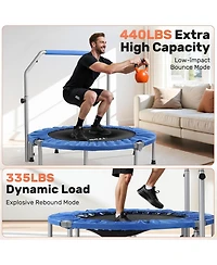 Bcan SP2 48" Blue Foldable Mini Trampoline, 440lbs Capacity, Adjustable Foam Handle, Indoor/Garden Fitness Rebounder