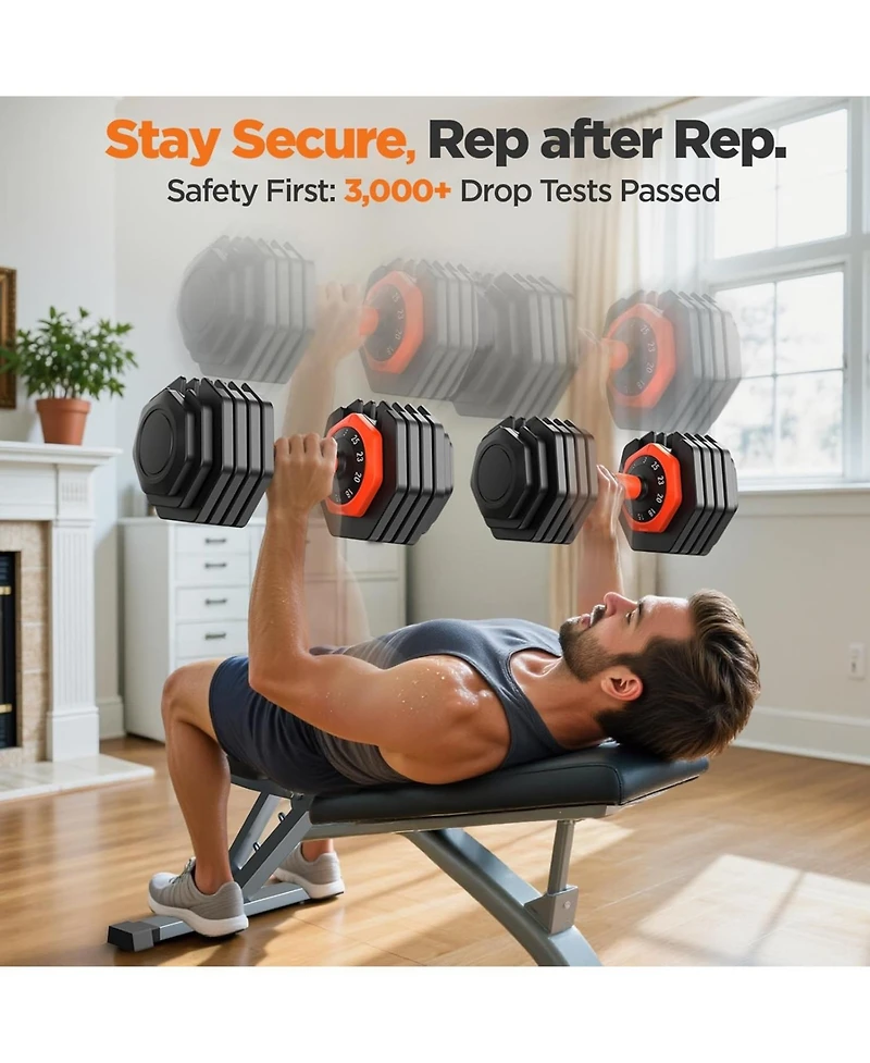 Fed Fitness 25LB Pro Advanced Adjustable Dumbbell Set Pair 10-Level Weights Double Adjustment Gears Flexible Quick Adjust Home Gym Fitness Equipment