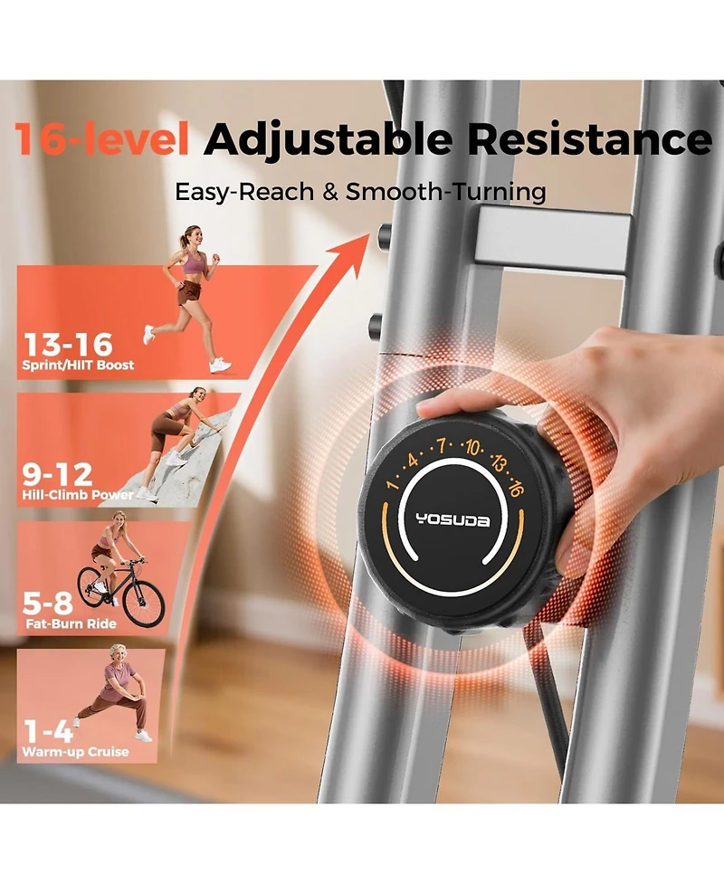 Fed Fitness 5-in-1 Pro Folding Exercise Bike, 16-Level Resistance and Quiet Magnetic Drive, Home Gym Bike with Rowing and Bands