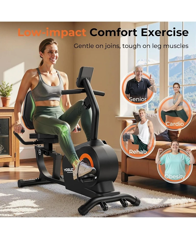 Fed Fitness Recumbent Exercise Bike for Home, 350LB Capacity, 16-Level Magnetic Resistance, Lcd Monitor and Pulse Sensors