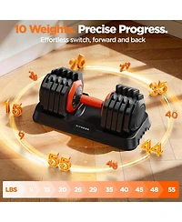 Fed Fitness 55LB Pro Advanced Adjustable Dumbbell Set Pair 10-Level Weights Double Adjustment Gears Flexible Quick Adjust Home Gym Fitness Equipment