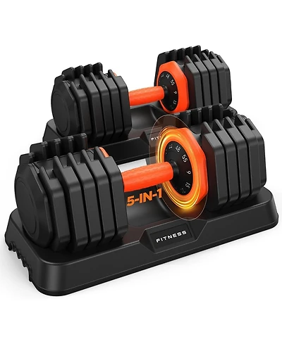 Fed Fitness 55LB Pro Advanced Adjustable Dumbbell Set Pair 10-Level Weights Double Adjustment Gears Flexible Quick Adjust Home Gym Fitness Equipment