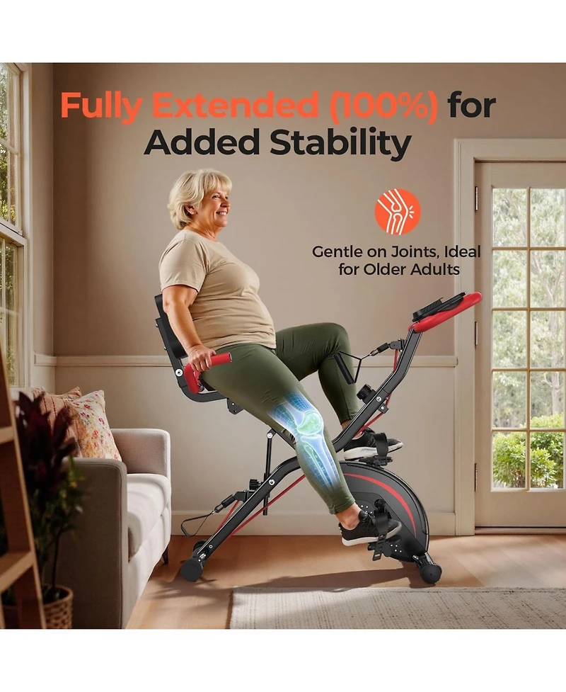 Fed Fitness 5-in-1 Pro Folding Exercise Bike, Enhanced Magnetic Resistance, 330LB Capacity, Ultra-Quiet, Soft Cushion Seat, Lcd and Bands for Home Gym