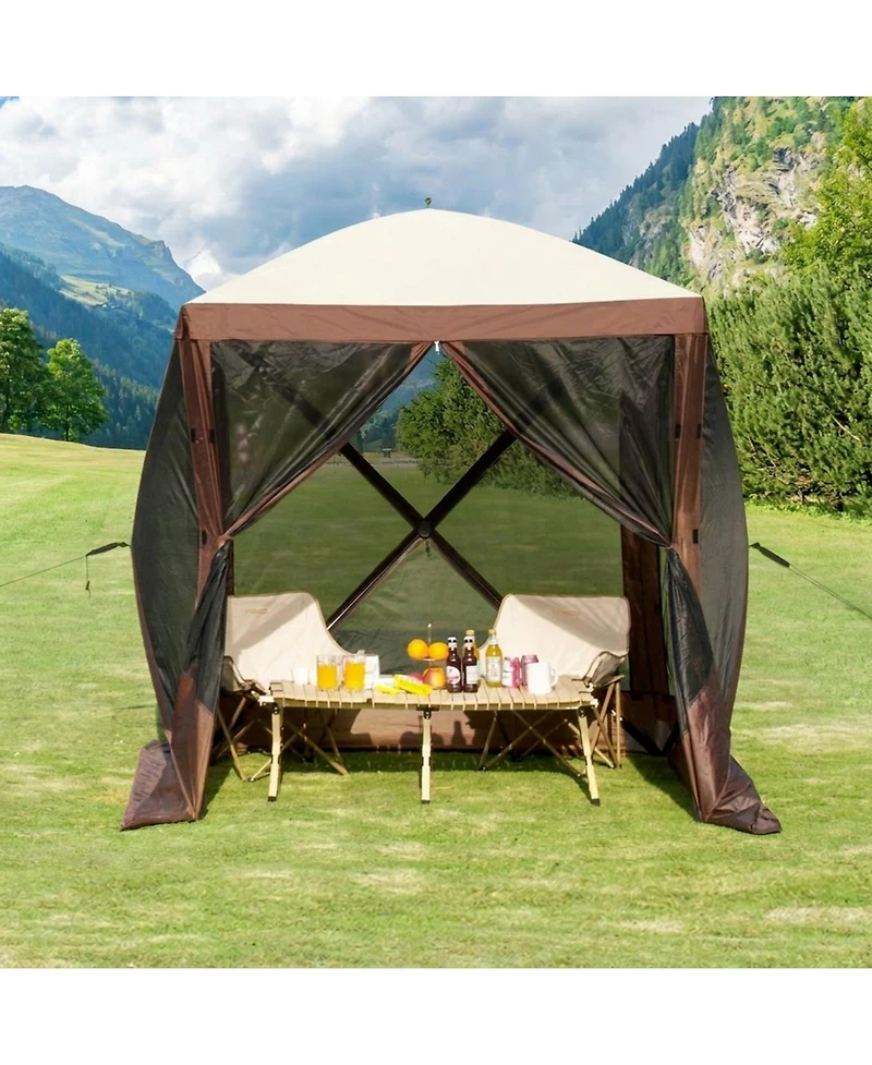 Gouun Pop Up 4-Sided Gazebo Screen Tent 6x6 ft with Mesh Windows, Removable Wind Cloths and Carry Bag