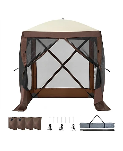 Gouun Pop Up 4-Sided Gazebo Screen Tent 6x6 ft with Mesh Windows, Removable Wind Cloths and Carry Bag