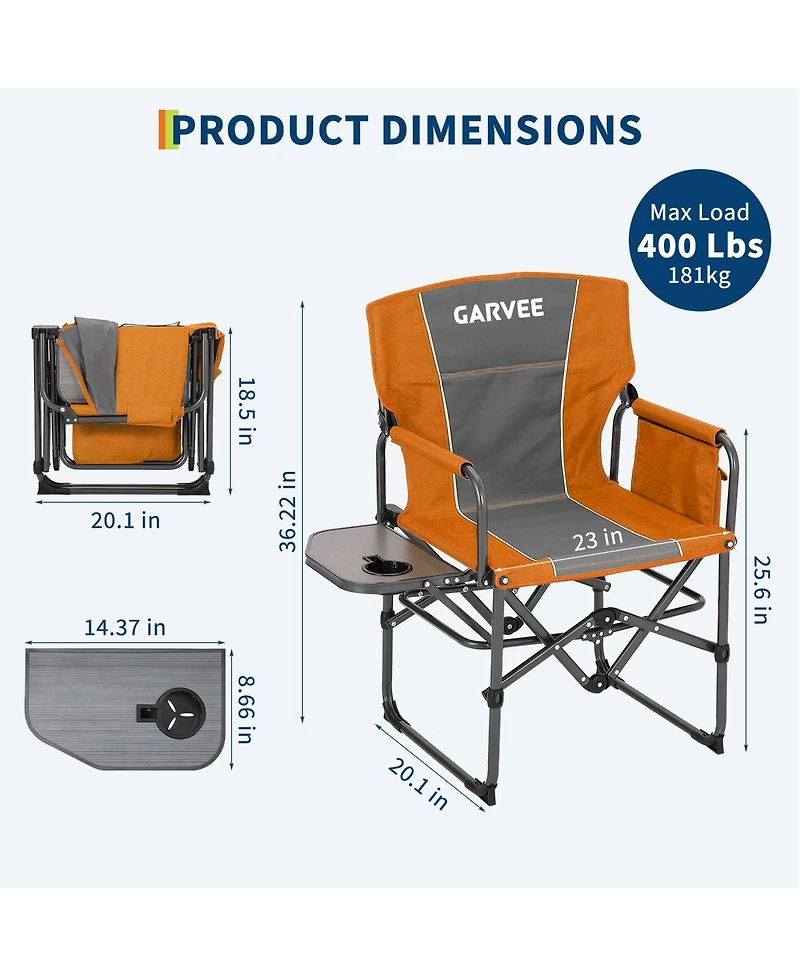 gaomon 1PC Portable Outdoor Camping Chair, Aluminum Folding Director Chair with Side Pocket