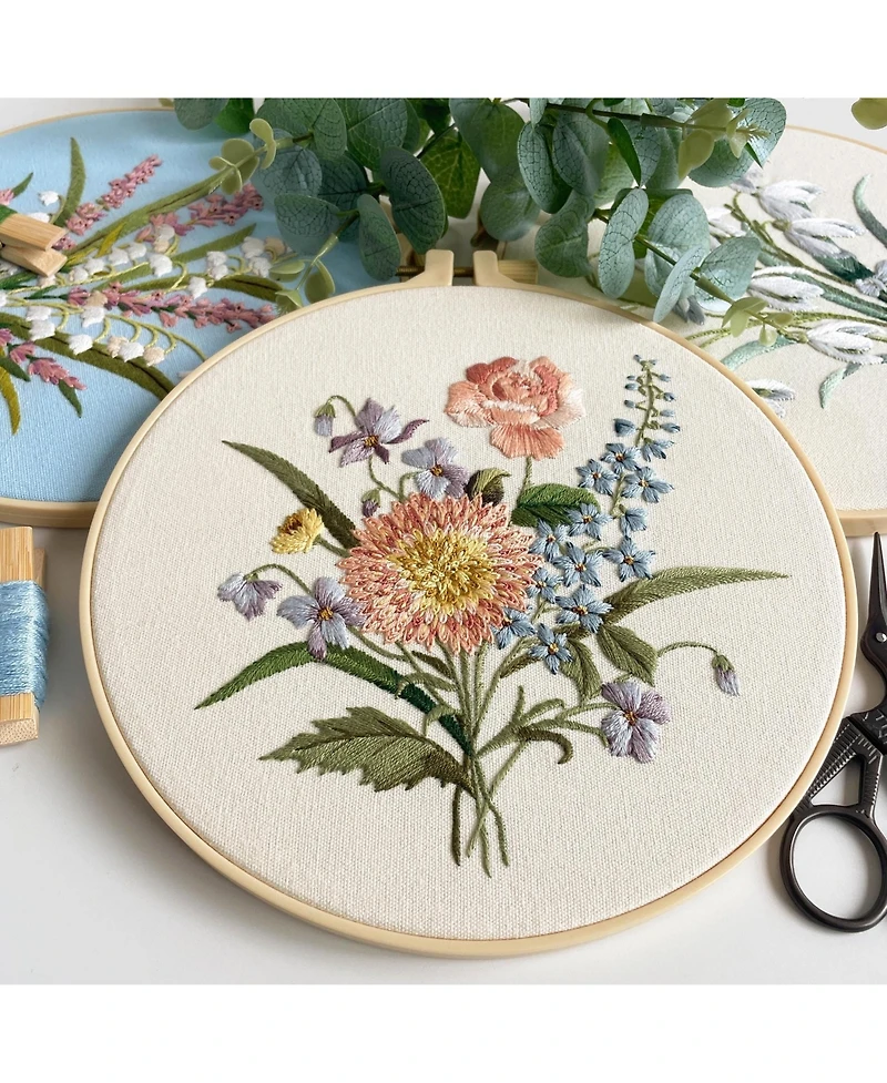Gnuadz Embroidery Kit Adults Beginners Floral Pattern Hoops Floss Tools