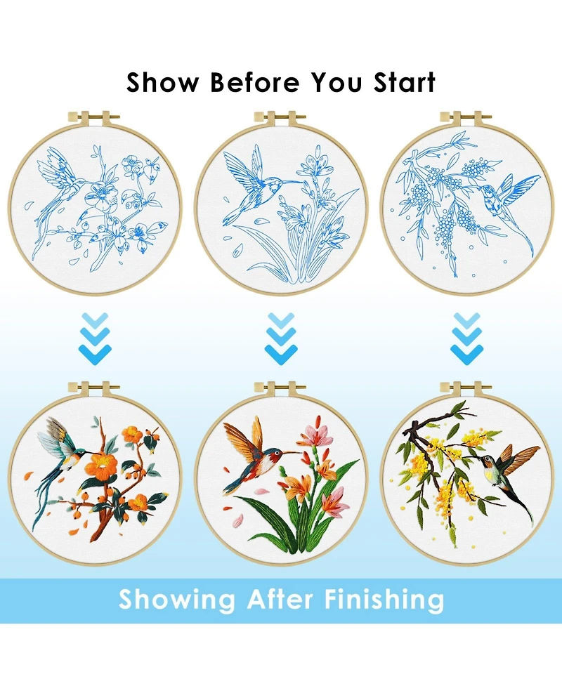 Gnuadz 3 Sets Hummingbird Embroidery Kit Cross Stitch Set