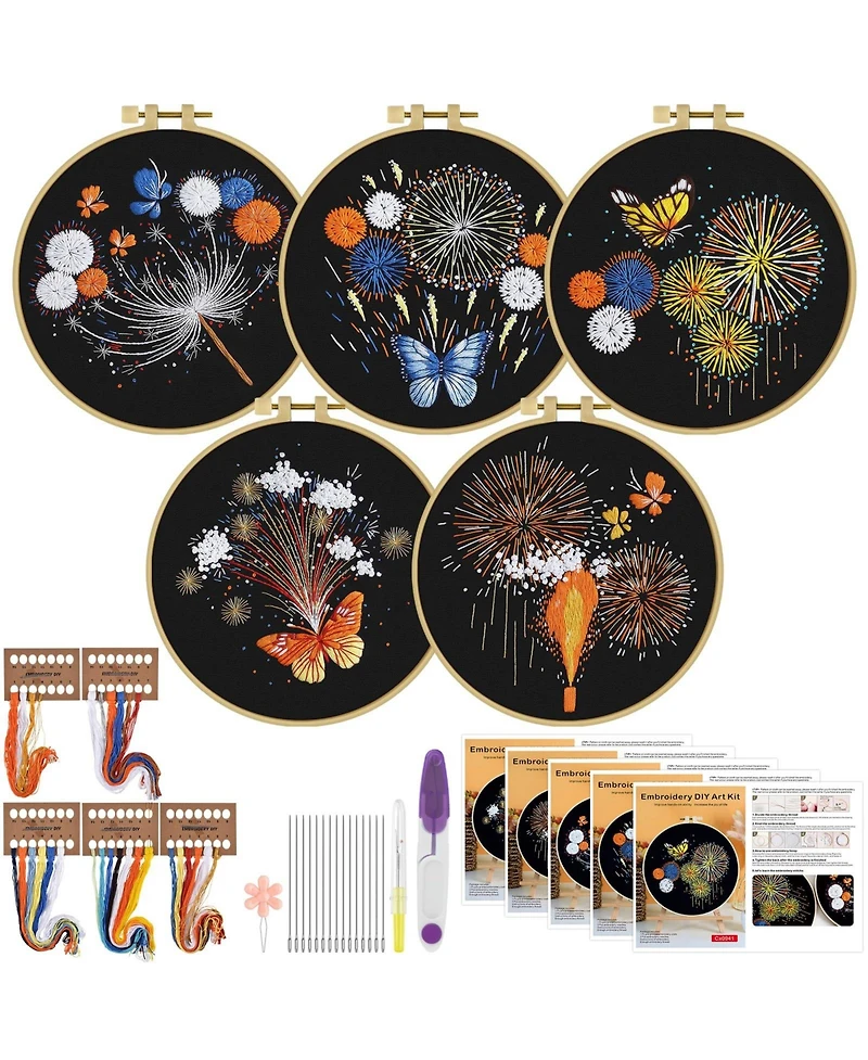 Gnuadz 5 Sets Embroidery Kit Fireworks Butterfly Beginners Set
