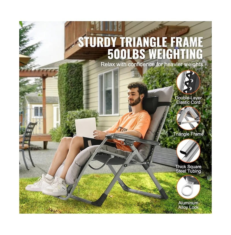 Sugift 33 in Zero Gravity Recliner Lounge Chair with Headrest Footrest and Cup Holder