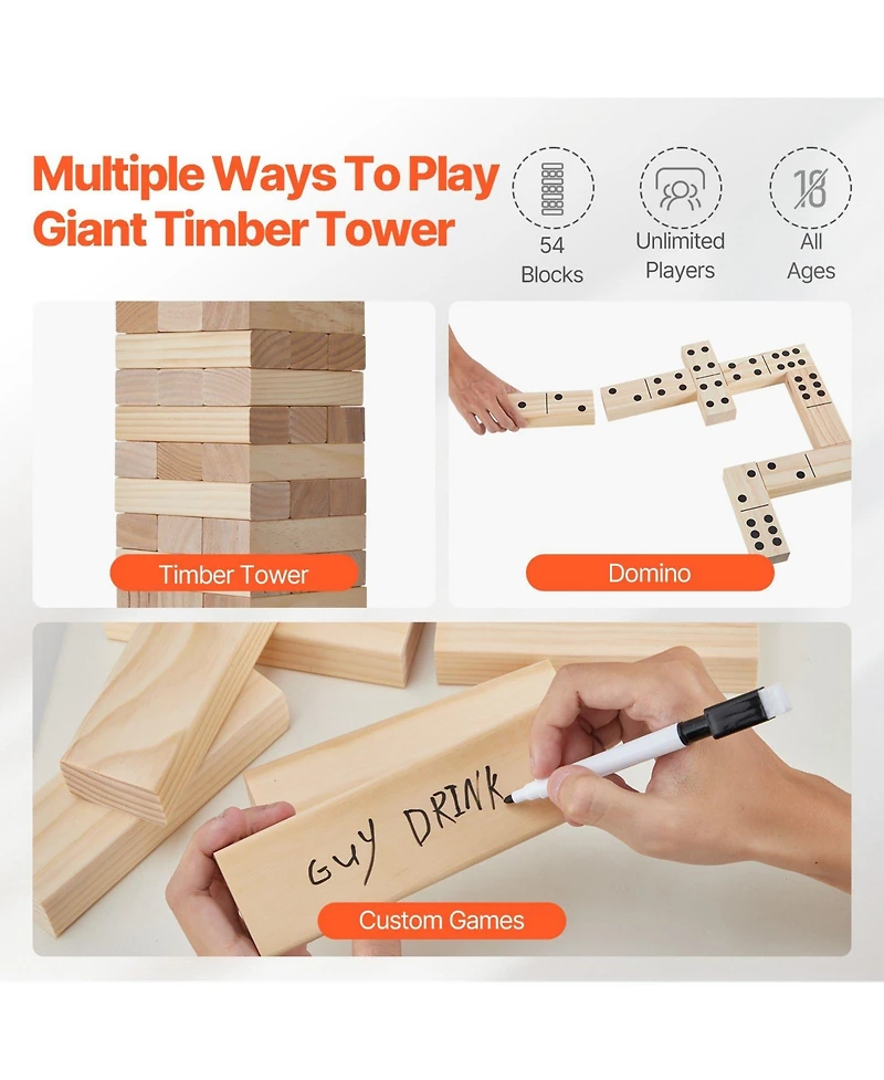 Mecale Large Tumbling Tower 54 Pine Wood Blocks with Carry Bag and Scoreboard