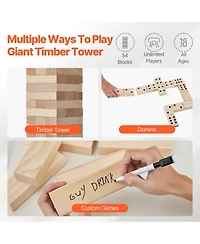 Mecale Large Tumbling Tower 54 Pine Wood Blocks with Carry Bag and Scoreboard