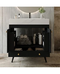 Sillysis 30 Inch Freestanding Bathroom Vanity, Sintered Stone Top, Ceramic Sink, Modern Storage Drawer and Cabinet for Compact Bath