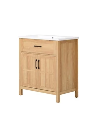 Sillysis 30 Inch Farmhouse Bathroom Vanity with Resin Sink, Adjustable Shelf, Soft Close, Door Storage Rack for Modern Bath