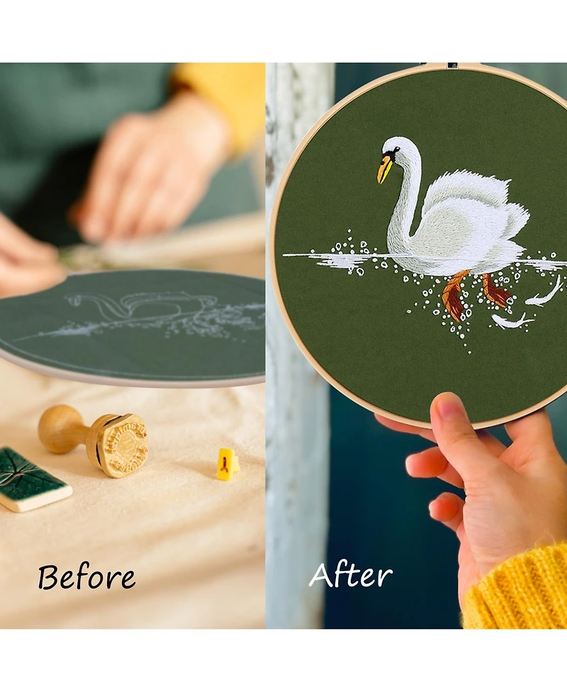 Gnuadz 4 Sets Embroidery Kit Beginners Hand Stitches Dolphin Swan Turtle Hummingbird