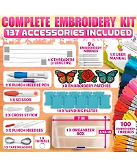 Gnuadz 137-piece Embroidery Kit Punch Needle Cross Stitch Tools Floss Set