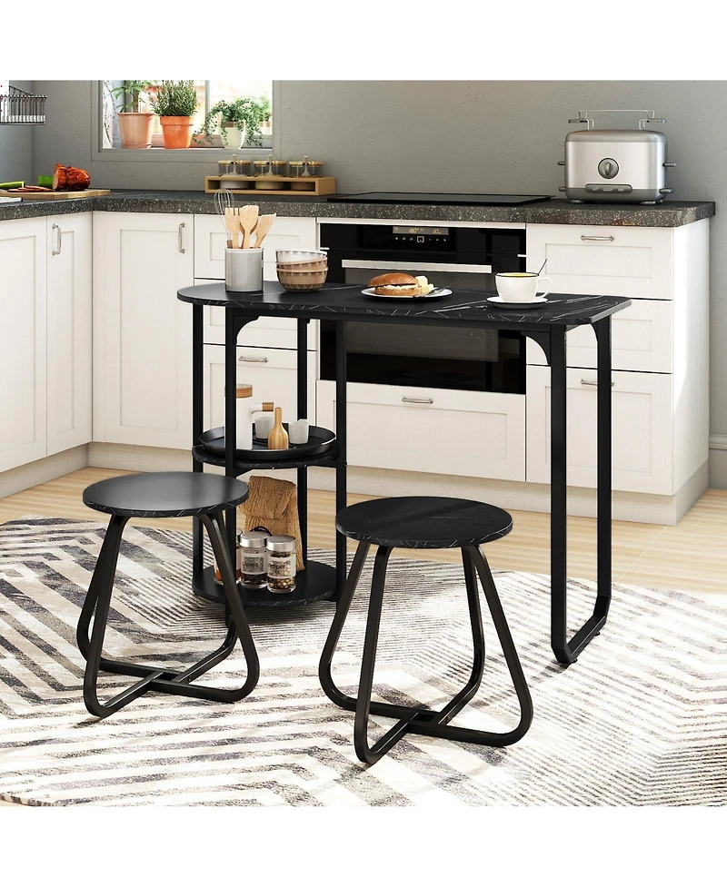 Slickblue Small Space 3 Piece Dining Table Set Industrial Kitchen Furniture