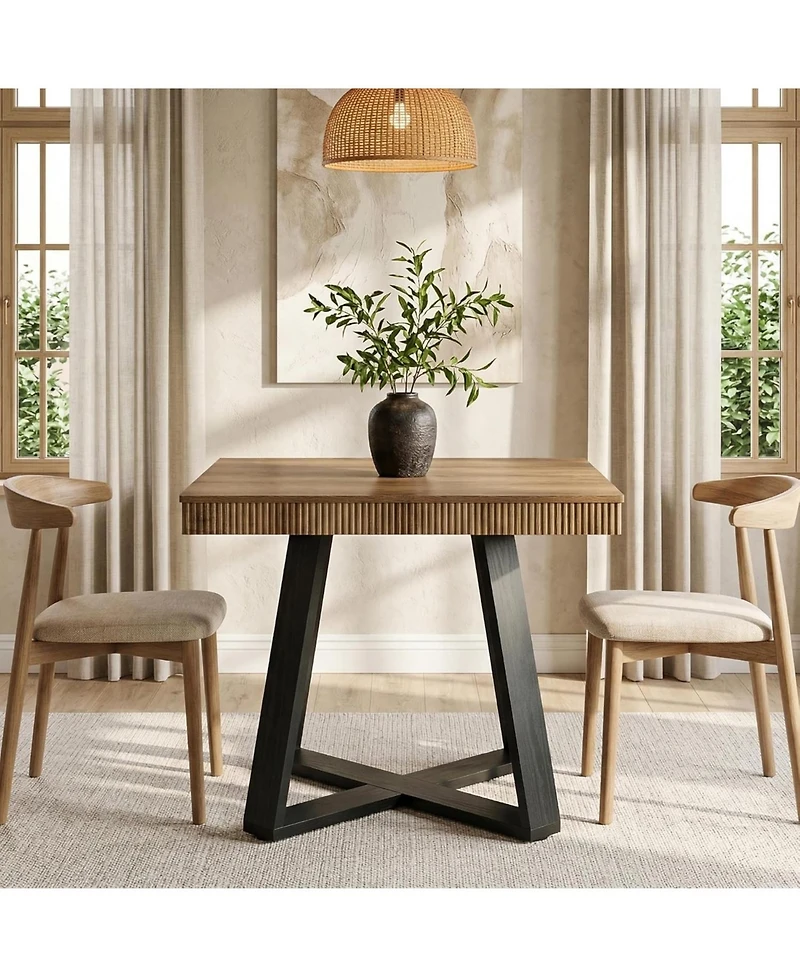 Tribesigns 31.5-Inch Square Dining Table for 4, Rustic Wood Kitchen Table with Fluted Edge and Sturdy X-Base, Farmhouse Small Dining Room Table
