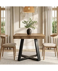 Tribesigns 31.5-Inch Square Dining Table for 4, Rustic Wood Kitchen Table with Fluted Edge and Sturdy X-Base, Farmhouse Small Dining Room Table