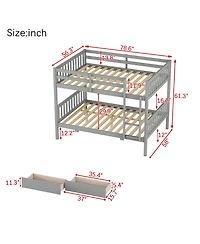 Sailvan full Over Rubber Wood Bunk Bed with 2 Drawers, Convertible into Beds Ladder