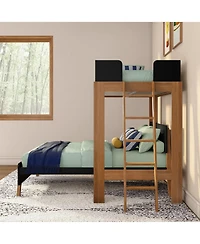 Max & Lily Mid-Century Modern -Shaped Bunk Bed, Solid Wood