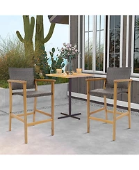 Gymax Patio Rattan Bar Stool Set of 2 Outdoor Pe Wicker Bar Chairs Armrests and Sturdy Footrests