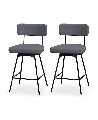 Gymax Bar Stools Set of 2 Modern Upholstered 360degree(s)Swivel Chairs 25'' Counter Height Barstools