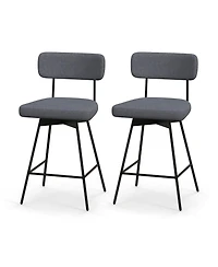Gymax Bar Stools Set of 2 Modern Upholstered 360degree(s)Swivel Chairs 25'' Counter Height Barstools